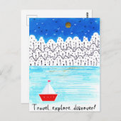 探検旅行で青白いアクリルボートを発見 ポストカード (正面/裏面)