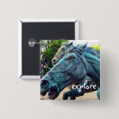 探索スクリプトターコイズ馬アンティーク像 缶バッジ (正面&裏面)