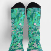探索ティール（緑がかった色）抽象デザイン ソックス (上部)