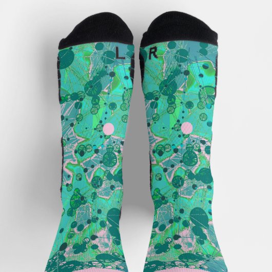 探索ティール（緑がかった色）抽象デザイン ソックス (上部)