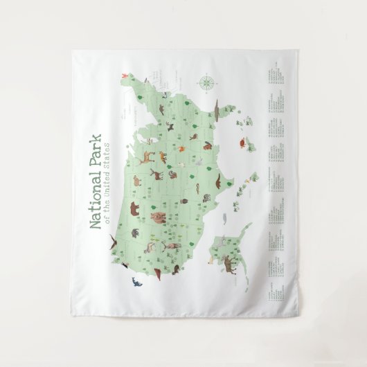 探索ナショナルパークマップウッドランド子供部屋 タペストリー (正面)