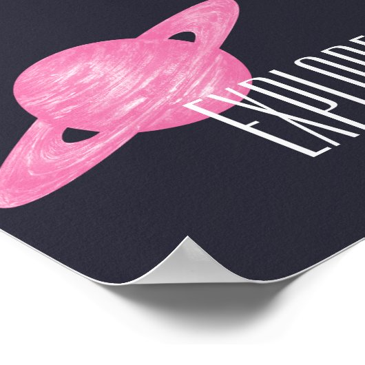 探索宇宙サターンイラストレーションピンクネイビーブルー ポスター (角)