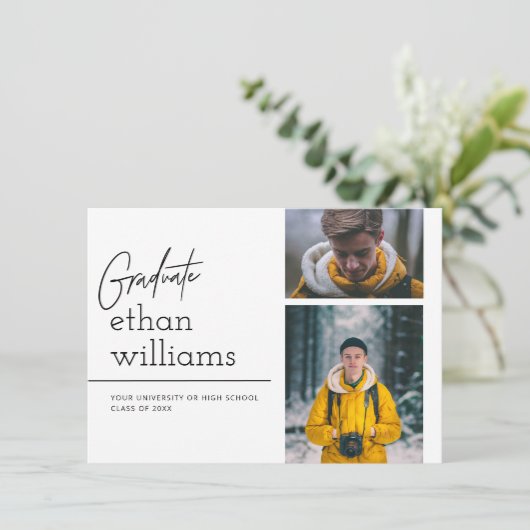 探索 |モダン 2枚の写真の卒業発表 招待状 (スタンド正面)