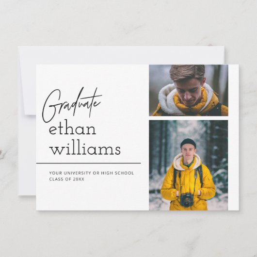 探索 |モダン 2枚の写真の卒業発表 招待状 (正面)