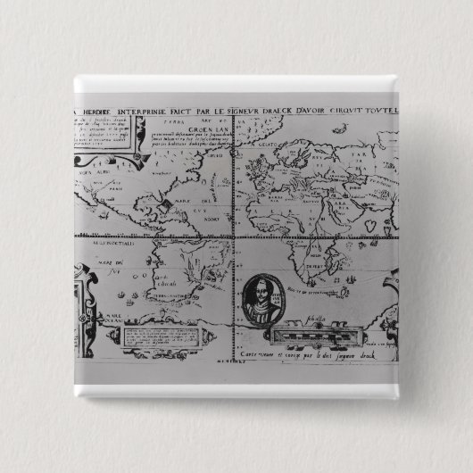探険を詳しく述べる世界地図 缶バッジ (正面)
