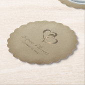 接パーソナライズされた続ハート金ゴールド ペーパーコースター (アングル)