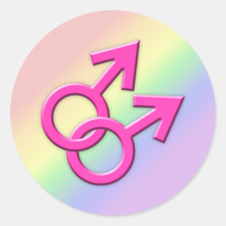 接続されたピンクの男性記号シール01 ラウンドシール