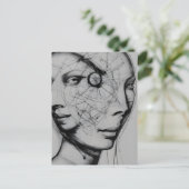 接続された白黒スケッチ ポストカード (スタンド正面)