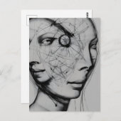 接続された白黒スケッチ ポストカード (正面/裏面)