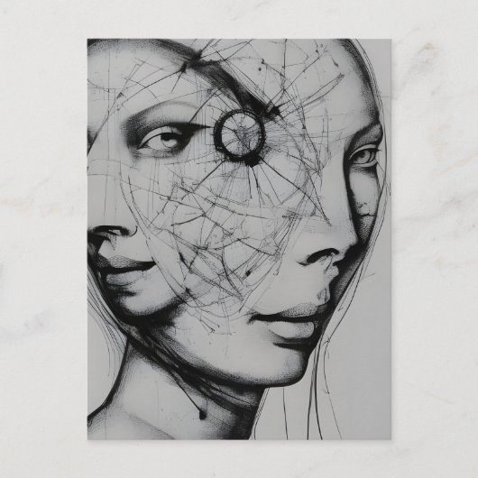 接続された白黒スケッチ ポストカード (正面)