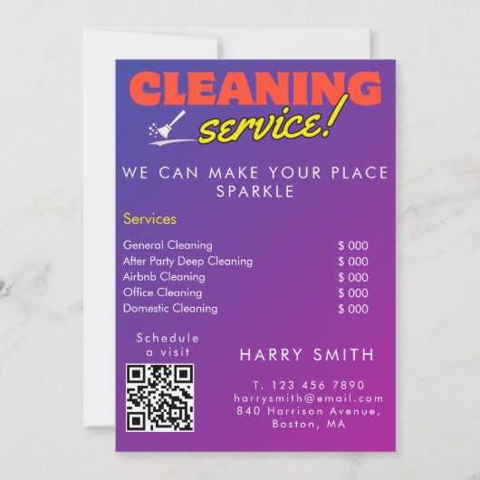 接続するクリーニングサービスのメイド価格スキャン 招待状 (正面)