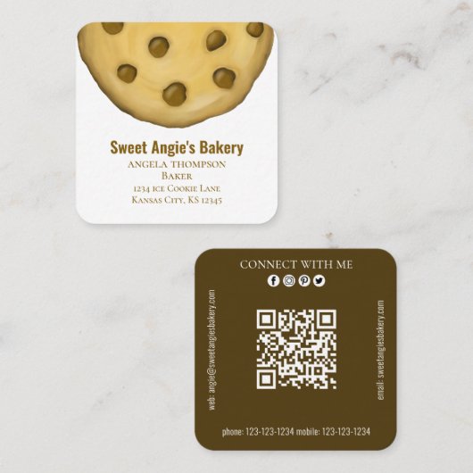 接続する | QRコードシンプルベーカリーCookie スクエア名刺 (正面/裏面)