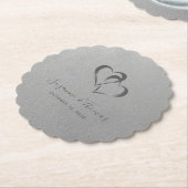 接続ハートシパーソナライズされたルバーグレー ペーパーコースター (アングル)