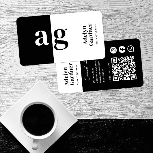 接続白黒モノグラムQRコードソーシャルメディア 名刺
