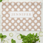 接線の背景の上の白い水玉模様 キッチンタオル (折り畳み)