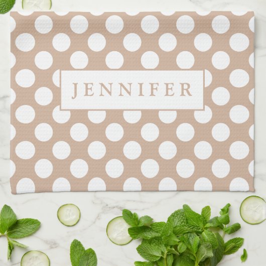 接線の背景の上の白い水玉模様 キッチンタオル (折り畳み)