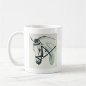 接触の白い馬場馬術の馬 コーヒーマグカップ (左)
