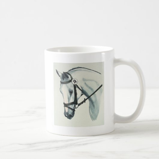 接触の白い馬場馬術の馬 コーヒーマグカップ (右)