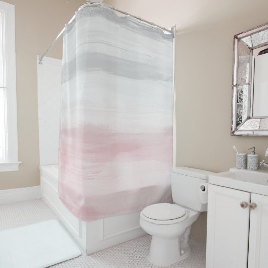 接触赤面グレー水色抽象芸術#5 #art シャワーカーテン (インサイチュ)