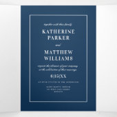 控えめなエレガンスネイビーブルーオールインワン結婚ズ 三つ折り招待状 (内部中)