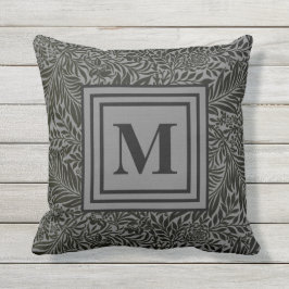 控えめなダークグレー植物模様モノグラム アウトドアクッション