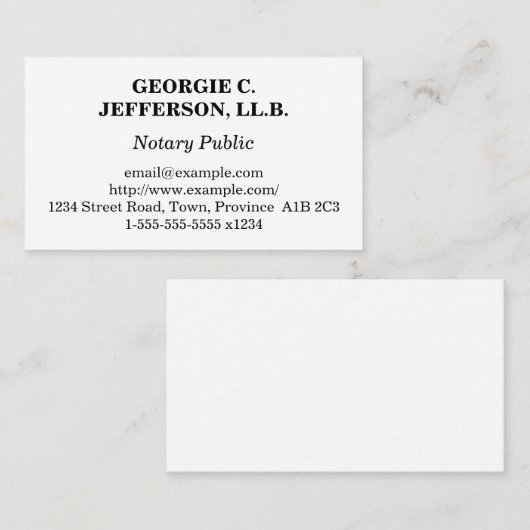 控えめに述べられた公証人の名刺 名刺 (正面/裏面)