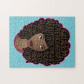 推奨する黒い女性、天然の髪、青 ジグソーパズル (横)