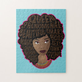 推奨する黒い女性、天然の髪、青 ジグソーパズル