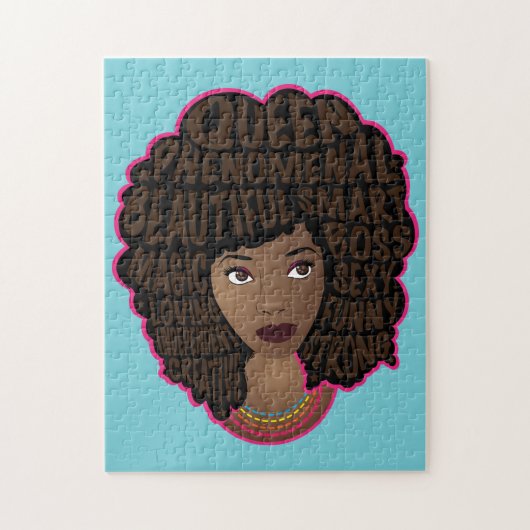 推奨する黒い女性、天然の髪、青 ジグソーパズル (縦)