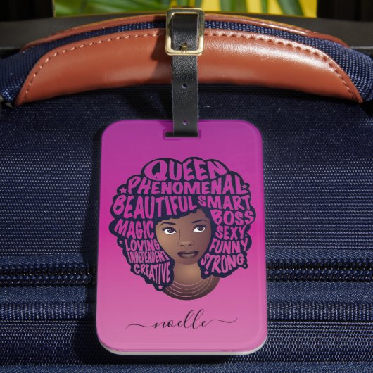 推奨ブラックウィメンズナチュラルヘアマゼンタピンク ラゲッジタグ (正面インサイチュ2)