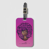 推奨ブラックウィメンズナチュラルヘアマゼンタピンク ラゲッジタグ (正面縦)
