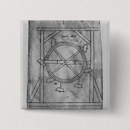 推定上永久運動の木槌および車輪 缶バッジ (正面)