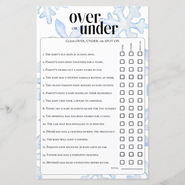 推測ゲームの下の小さな雪の結晶 (正面)