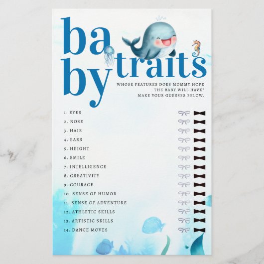 推測ベビー機能シャワーゲームかわいいブルーホエールシャワーゲーム チラシ (正面)