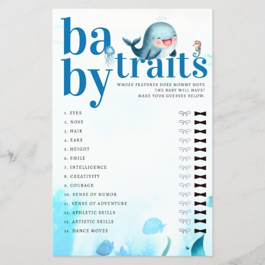 推測ベビー機能シャワーゲームかわいいブルーホエールシャワーゲーム チラシ (正面)