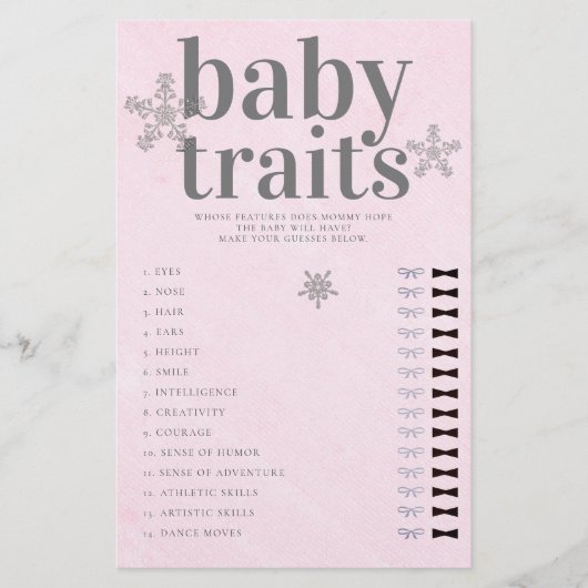 推測ベビー機能シャワーゲームピンク冬の女の子 チラシ (正面)