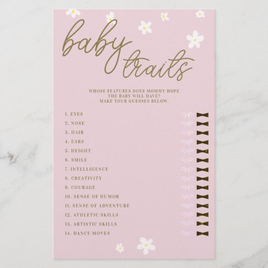 推測ベビー機能シャワーゲームBohoデイジーピンク チラシ (正面)