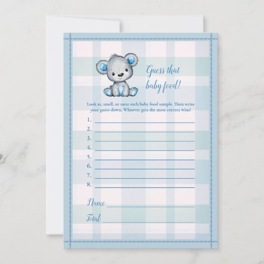 推測ベビー食べ物かわいい灰色の熊の男の子シャワーゲーム 招待状 (正面)