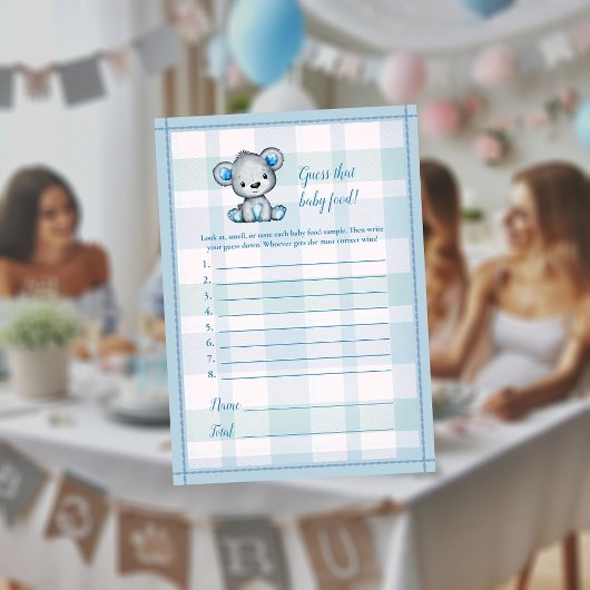 推測ベビー食べ物かわいい灰色の熊の男の子シャワーゲーム 招待状