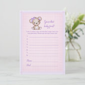 推測ベビー食べ物かわいい紫色のクマベビーゲームカード 招待状 (スタンド正面)