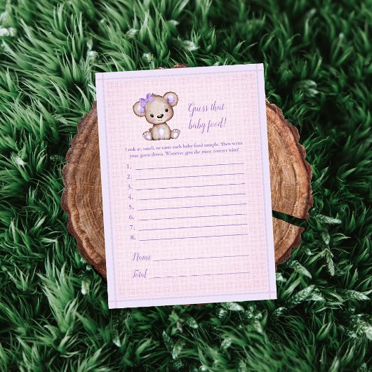 推測ベビー食べ物かわいい紫色のクマベビーゲームカード 招待状