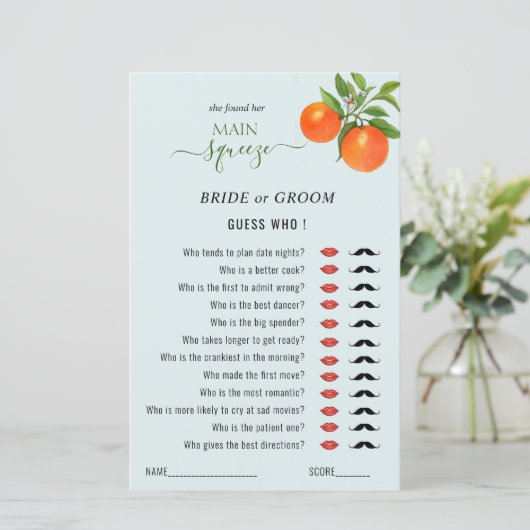 推測誰が柑橘類オレンジブライダルシャワーゲーム (スタンド正面)