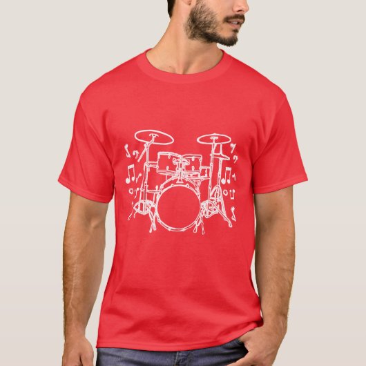 描かれたドラムセットの少女 Tシャツ (正面)