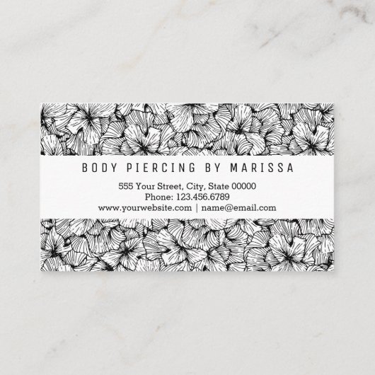 描かれる白黒のモダンによっては体の穿孔が開花します 名刺 (裏面)