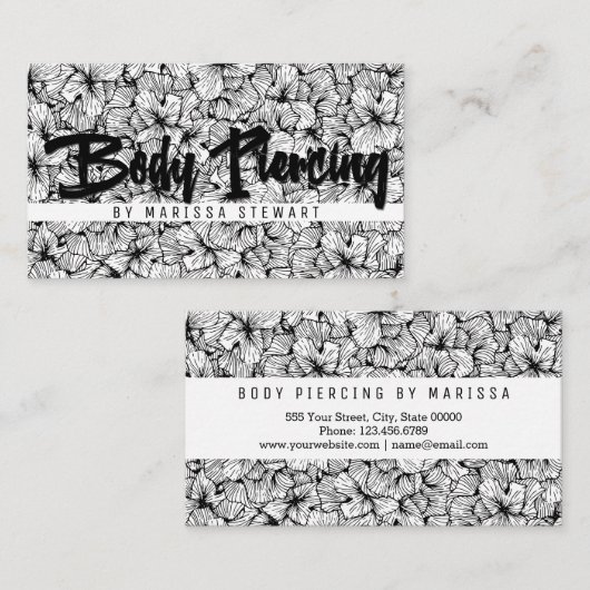 描かれる白黒のモダンによっては体の穿孔が開花します 名刺 (正面/裏面)