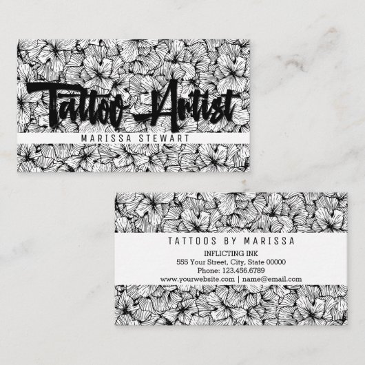描かれる白黒のモダンによっては入れ墨の芸術家が開花します 名刺 (正面/裏面)