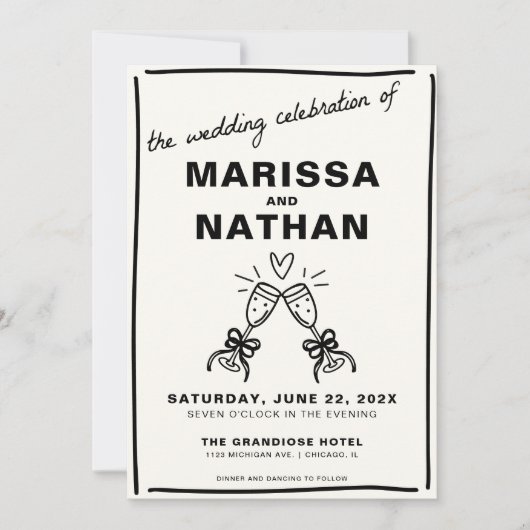 描トゥーシャンパン結婚式招待状 招待状 (正面)