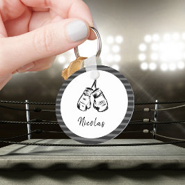 描ボクシング手袋デザインストライプのパーソナライズされた キーホルダー