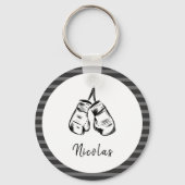 描ボクシング手袋デザインストライプのパーソナライズされた キーホルダー (正面)