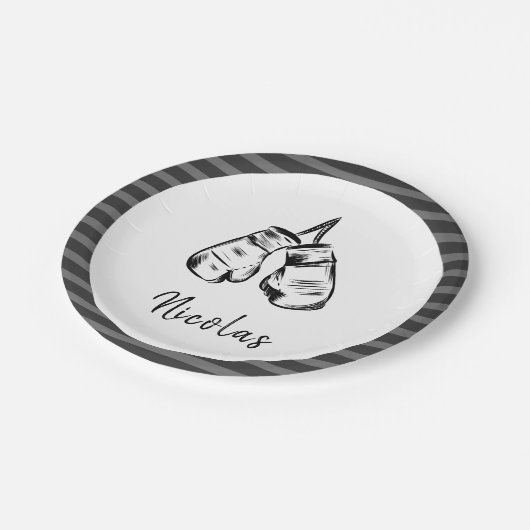 描ボクシング手袋デザインストライプのパーソナライズされた ペーパープレート (アングル)